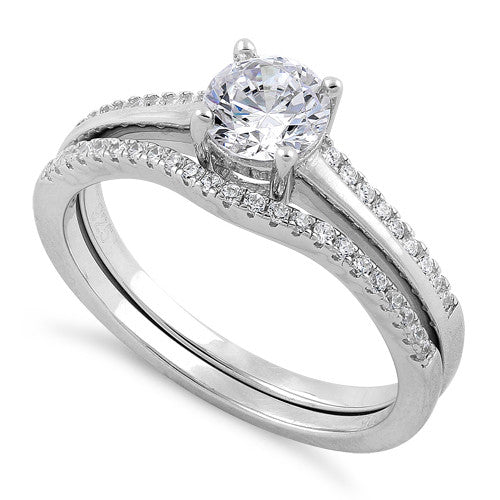 Sterling Silver Engagement Set CZ Ring