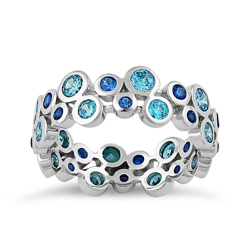 Sterling Silver Eternity Bubbles Aqua Blue Spinel CZ Ring