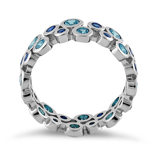 Sterling Silver Eternity Bubbles Aqua Blue Spinel CZ Ring