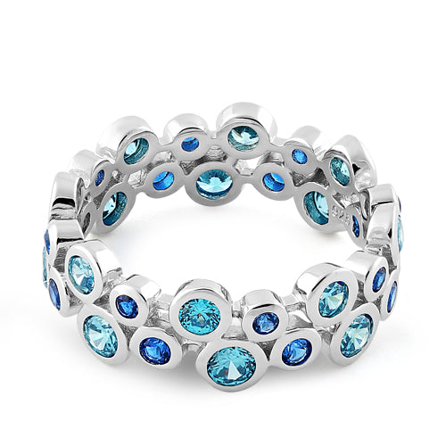 Sterling Silver Eternity Bubbles Aqua Blue Spinel CZ Ring
