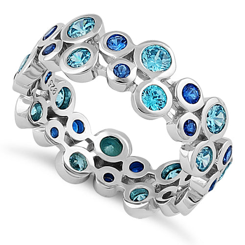 Sterling Silver Eternity Bubbles Aqua Blue Spinel CZ Ring