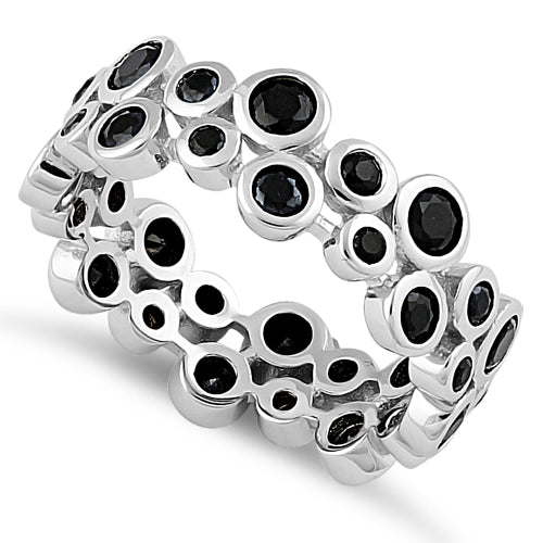 Sterling Silver Eternity Bubbles Black CZ Ring