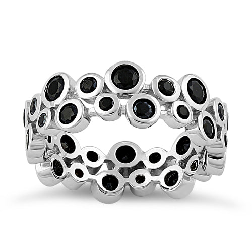 Sterling Silver Eternity Bubbles Black CZ Ring