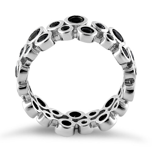 Sterling Silver Eternity Bubbles Black CZ Ring