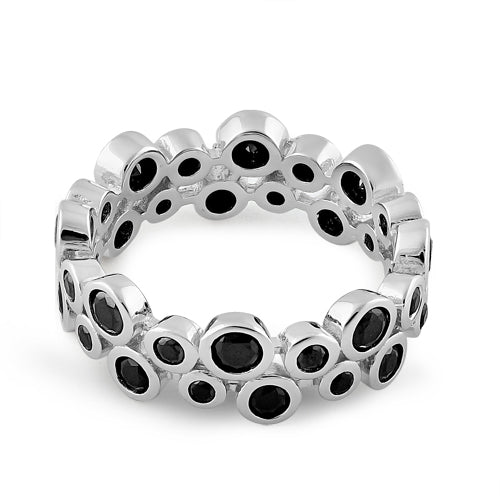 Sterling Silver Eternity Bubbles Black CZ Ring