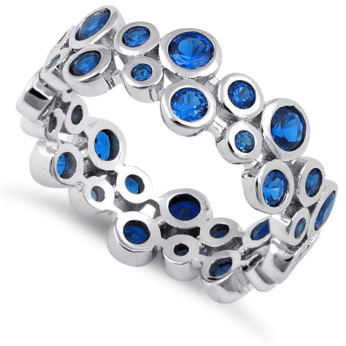 Sterling Silver Eternity Bubbles Blue Spinel CZ Ring