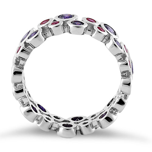 Sterling Silver Eternity Bubbles Violet Ruby CZ Ring