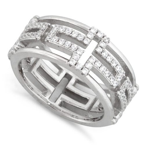 Sterling Silver Eternity Cross Pave CZ Ring