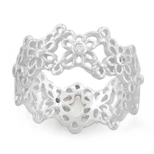 Sterling Silver Eternity Flower CZ  Ring