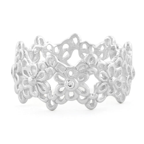 Sterling Silver Eternity Flower CZ  Ring