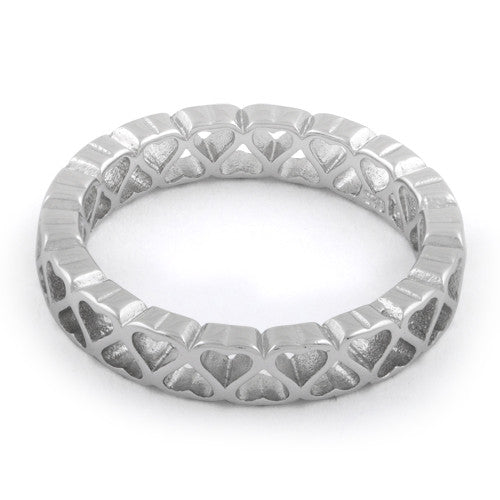 Sterling Silver Eternity Hollow Hearts Ring