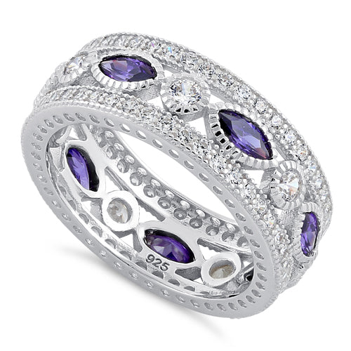 Sterling Silver Eternity Marquise & Round Amethyst CZ Ring