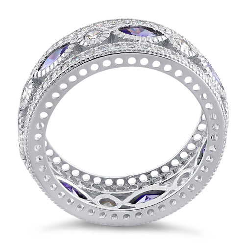 Sterling Silver Eternity Marquise & Round Amethyst CZ Ring