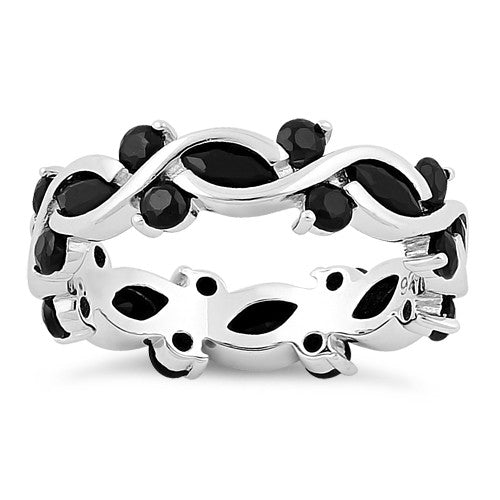 Sterling Silver Eternity Marquise Round Black CZ Ring