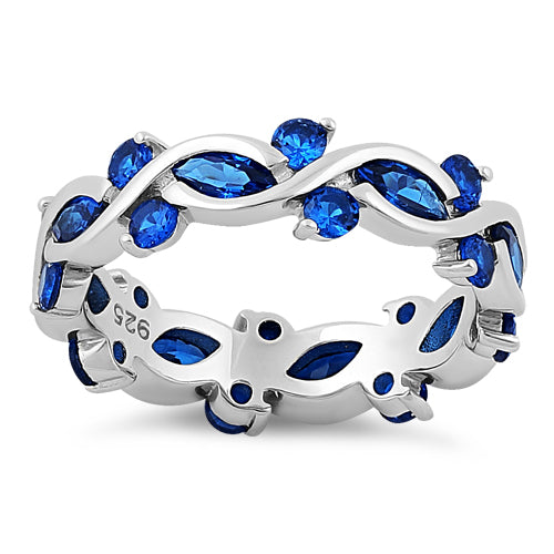 Sterling Silver Eternity Marquise Round Blue Spinel CZ Ring