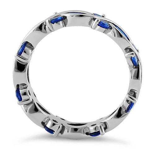 Sterling Silver Eternity Marquise Round Blue Spinel CZ Ring