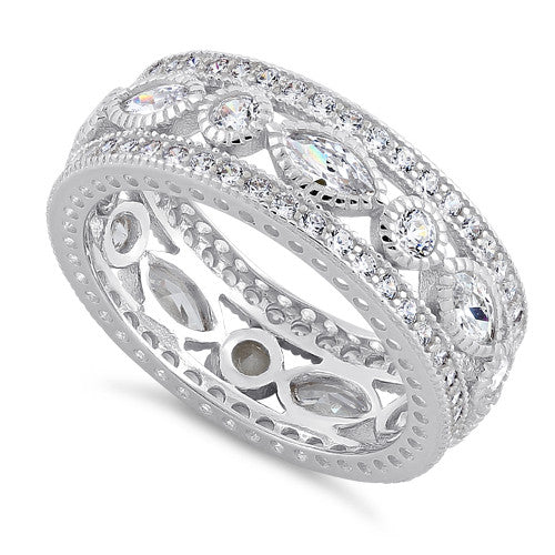 Sterling Silver Eternity Marquise & Round Clear CZ Ring