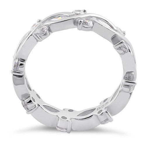 Sterling Silver Eternity Marquise Round Clear CZ Ring