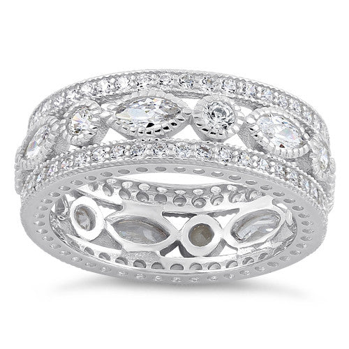 Sterling Silver Eternity Marquise & Round Clear CZ Ring