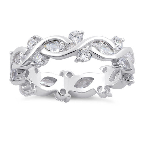 Sterling Silver Eternity Marquise Round Clear CZ Ring