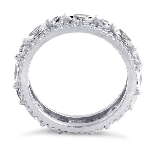 Sterling Silver Eternity Round and Marquise Clear CZ Ring