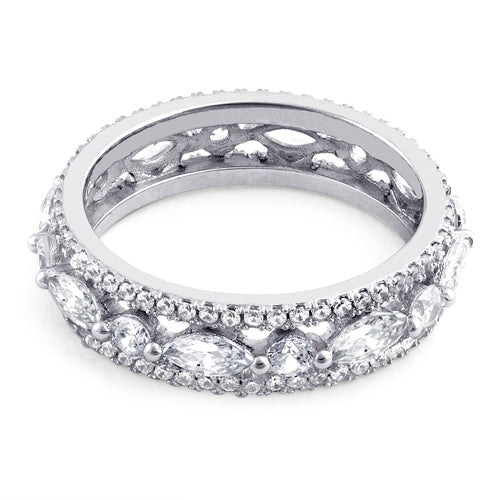 Sterling Silver Eternity Round and Marquise Clear CZ Ring