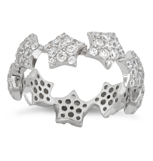 Sterling Silver Eternity Stars Pave CZ Ring