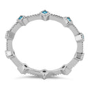 Sterling Silver Eternity Thin Aqua Blue CZ Ring