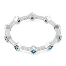 Sterling Silver Eternity Thin Aqua Blue CZ Ring
