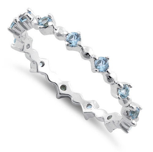 Sterling Silver Eternity Thin Aquamarine CZ Ring