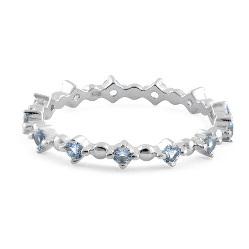Sterling Silver Eternity Thin Aquamarine CZ Ring