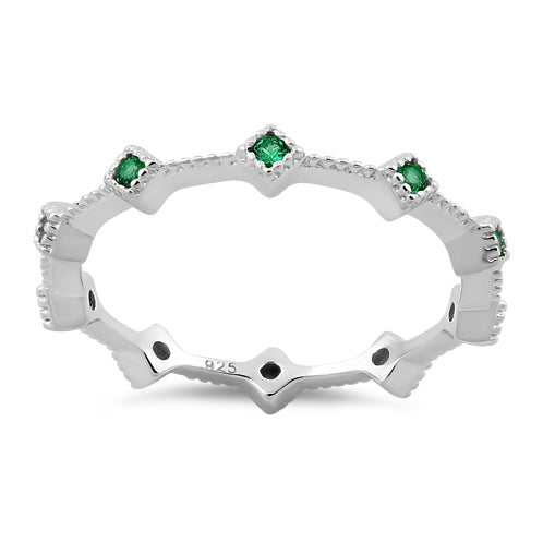 Sterling Silver Eternity Thin Emerald CZ Ring