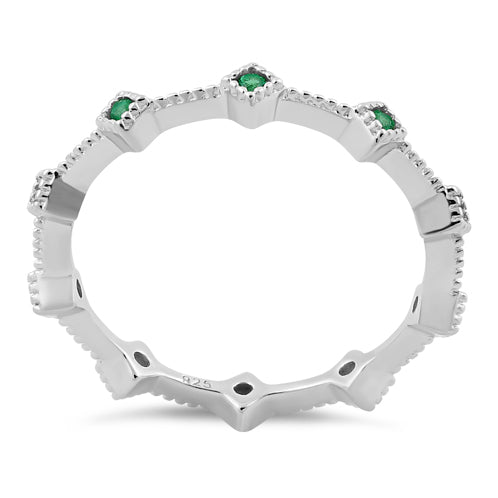 Sterling Silver Eternity Thin Emerald CZ Ring
