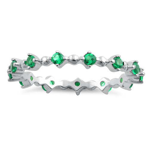 Sterling Silver Eternity Thin Emerald CZ Ring