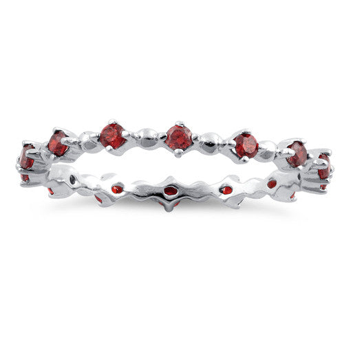 Sterling Silver Eternity Thin Garnet CZ Ring