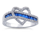 Sterling Silver Exotic Heart Blue Sapphire CZ Ring