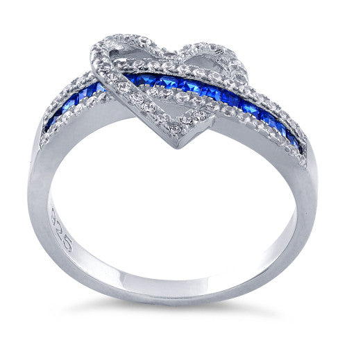 Sterling Silver Exotic Heart Blue Sapphire CZ Ring