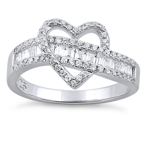 Sterling Silver Exotic Heart Clear CZ Ring