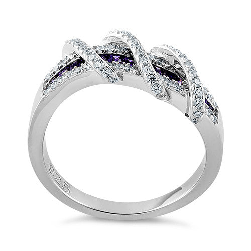 Sterling Silver Exotic Twisted Amethyst & Clear CZ Ring