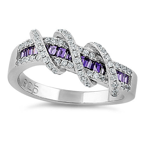 Sterling Silver Exotic Twisted Amethyst & Clear CZ Ring