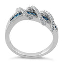 Sterling Silver Exotic Twisted Blue Topaz & Clear CZ Ring