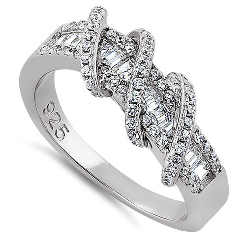 Sterling Silver Exotic Twisted CZ Ring