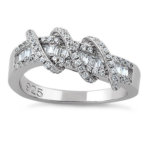 Sterling Silver Exotic Twisted CZ Ring