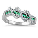 Sterling Silver Exotic Twisted Green & Clear CZ Ring