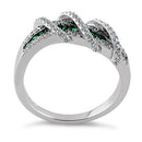 Sterling Silver Exotic Twisted Green & Clear CZ Ring