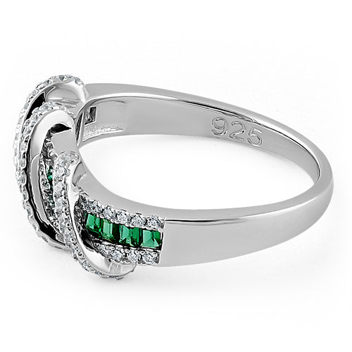 Sterling Silver Exotic Twisted Green & Clear CZ Ring