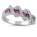 Sterling Silver Exotic Twisted Ruby & Clear CZ Ring