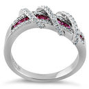Sterling Silver Exotic Twisted Ruby & Clear CZ Ring