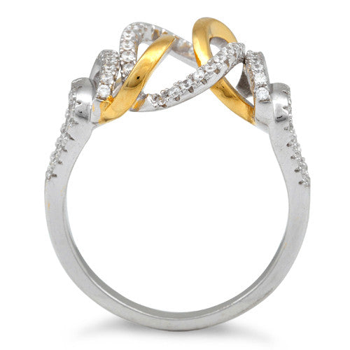 Sterling Silver Exotic Two-tone Gold Plated CZ Ring