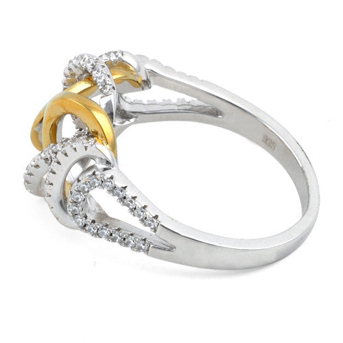 Sterling Silver Exotic Two-tone Gold Plated CZ Ring